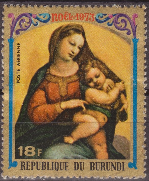Burundi 1973 Scott C193 Sello º Christmas Madonna & Child de Raphael 18F Correo Aereo